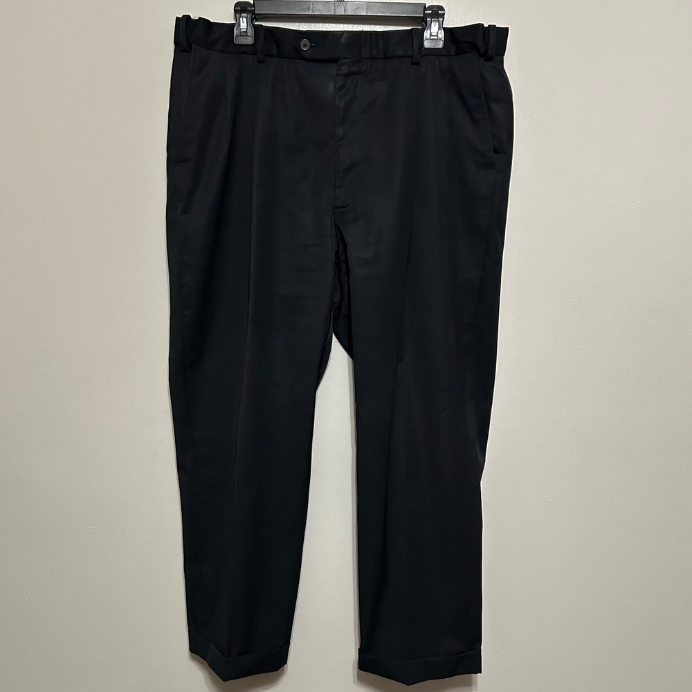 Roundtree & Yorke Dress Pants Mens 38x27 Black Pleated Cuffed Flat Front Preppy